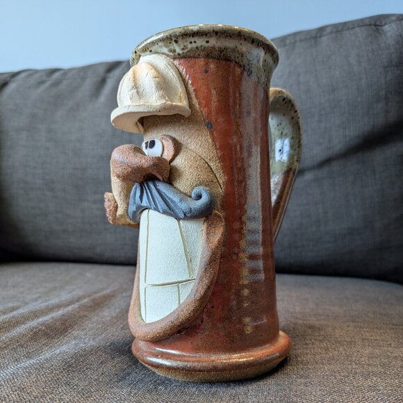 Robert Eakin Studio Pottery Face Stein | Construction Worker | Handcrafted - Picture 3 of 10